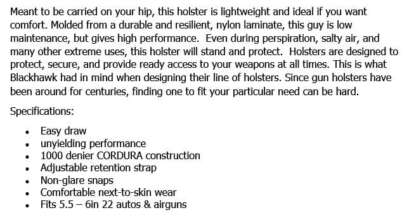 BLACKHAWK HIP HOLSTER RIGHT HAND SZ 16 BLACK NYLON - Image 2