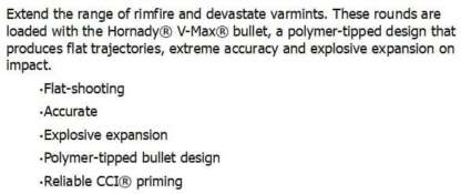CCI VARMINT 22WMR 30gr V-MAX 2200fps 50pk - Image 2