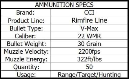 CCI VARMINT 22WMR 30gr V-MAX 2200fps 50pk - Image 3