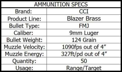 CCI BLAZER BRASS 9mm LUGER 124gr FMJ 1090fps 50pk - Image 3