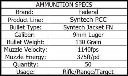 FEDERAL AE SYNTECH PCC 9mm LUGER 130gr TSJ 1140fps 50pk - Image 3