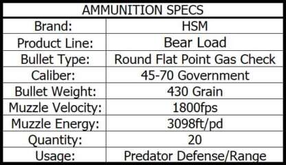 HSM BEAR LOAD 45-70 GOVT 430gr RNFP 1800fps 20pk - Image 3