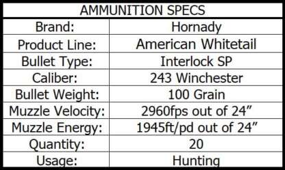 HORNADY AW 243 WIN 100gr INTERLOCK 2960fps 20pk - Image 4