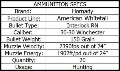 HORNADY AW 30-30 WIN 150gr INTERLOCK RN 2390fps 20pk - Image 5
