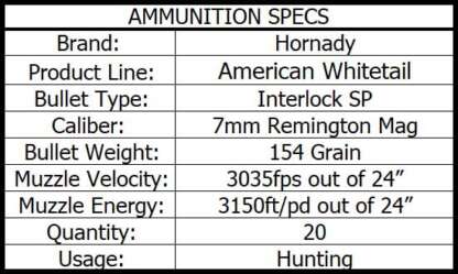 HORNADY AW 7mm REM MAG 154gr INTERLOCK 3035fps 20pk - Image 4
