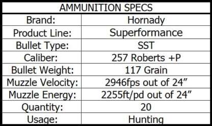 HORNADY SUPERFORMANCE 257 ROB+P 117gr SST 2945fps 20pk - Image 4