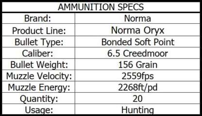 NORMA ORYX 6.5 CREEDMOOR 156gr BSP 20pk 2560fps - Image 4