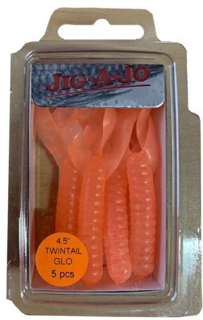 JIG-A-JO ORANGE GLO TWIN TAIL 4 .5in 5pk