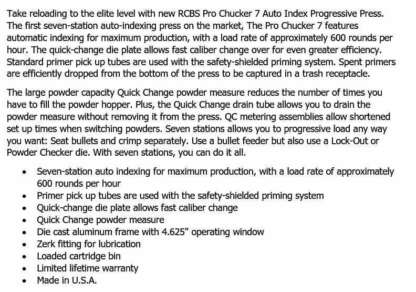 RCBS RELOADING PRESSES & KITS PRO CHUCKER 7 PROGRESSIVE PRESS - Image 6