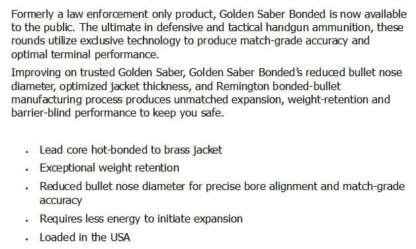 REMINGTON GOLDEN SABER 40 S&W 180gr BJHP 1015fps 20pk - Image 2