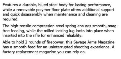 SAVAGE 10GC/11GC/14 WSM HLBL 2rnd MAGAZINE - Image 2