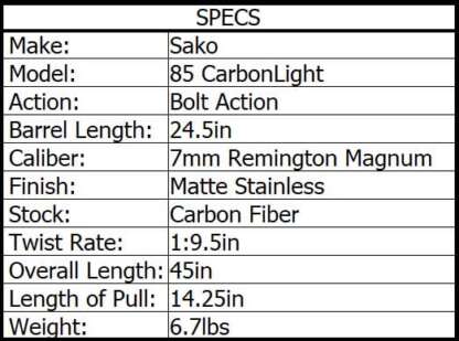SAKO 85 CARBONLIGHT 7MM REM MAG 24.5in 4rnd - Image 3