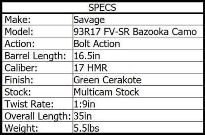 SAVAGE 93R17 FV-SR 17HMR BAZOOKA CAMO 16.5in 5rnd - Image 3
