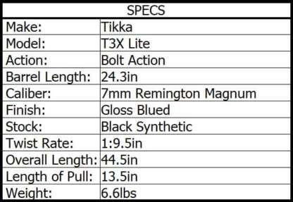 TIKKA T3X LITE 7MM REM BLUED/SYN 24.3in 3rnd - Image 3