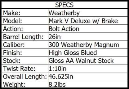 WEATHERBY MARK V DELUXE 300 WBY W/ACCUBRAKE 26in 3rnd - Image 2