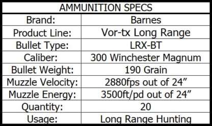 BARNES VOR-TX LR 300 WIN MAG 190gr LRX 2880fps 20pk - Image 3