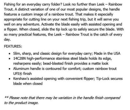 KERSHAW LEEK 3in ALUM RAINBOW TROUT FOLDING KNIFE - Image 4